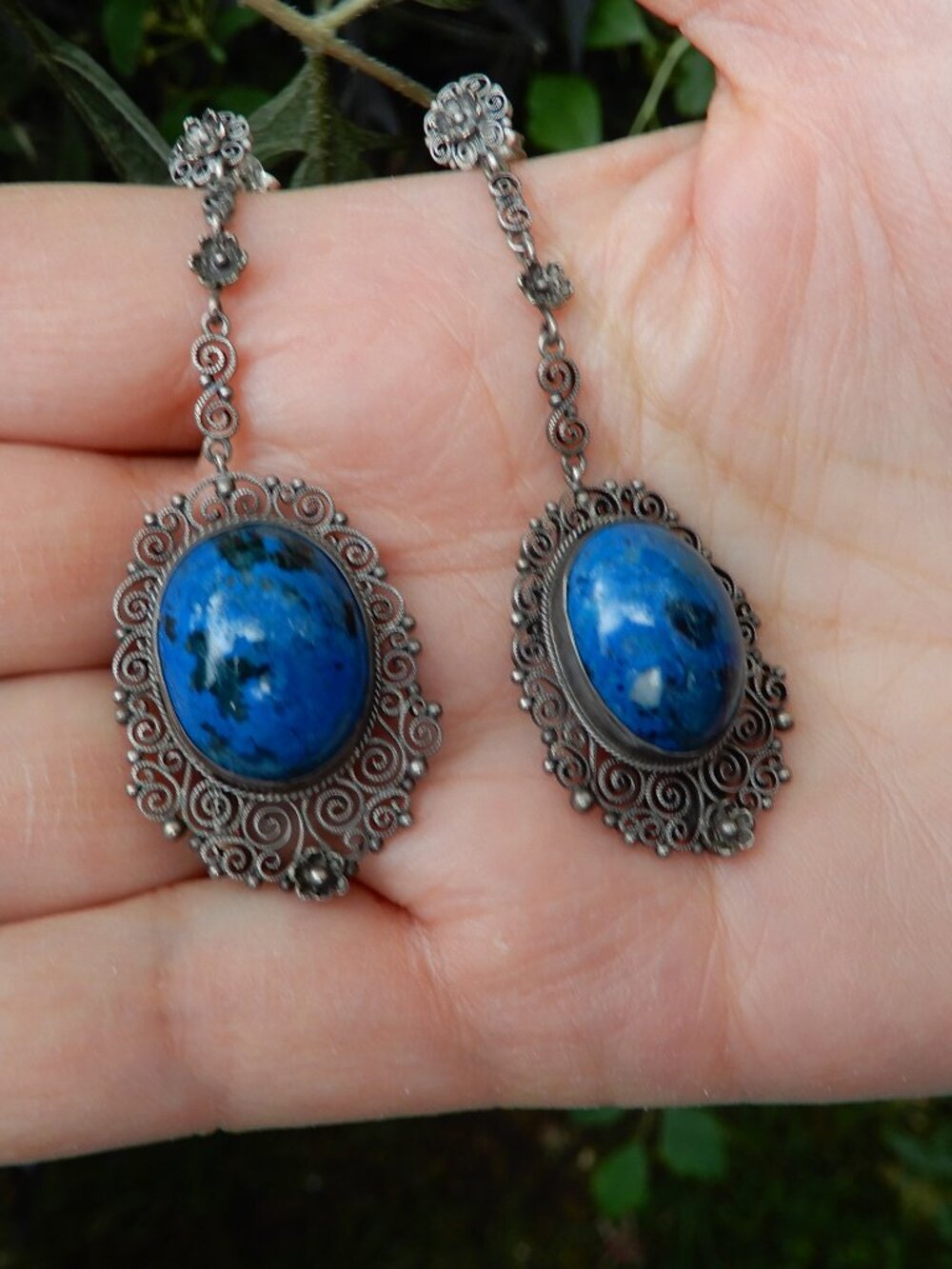 Vintage Mid Century Hand Made Italian Blue Chrysocolla Earrings